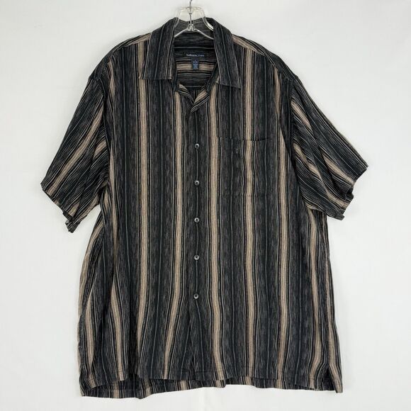 VAN HEUSEN Short Sleeve Cotton Rayon Striped Shirt Men's Size L 16-16.5 - Picture 1 of 11